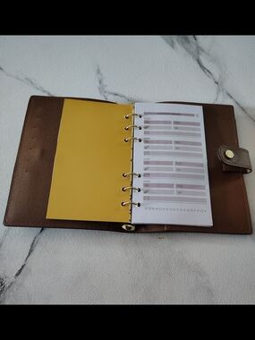 Luxury Brown Leather Ring Binder Organizer - Classic Agenda/ Day Planner/ LV